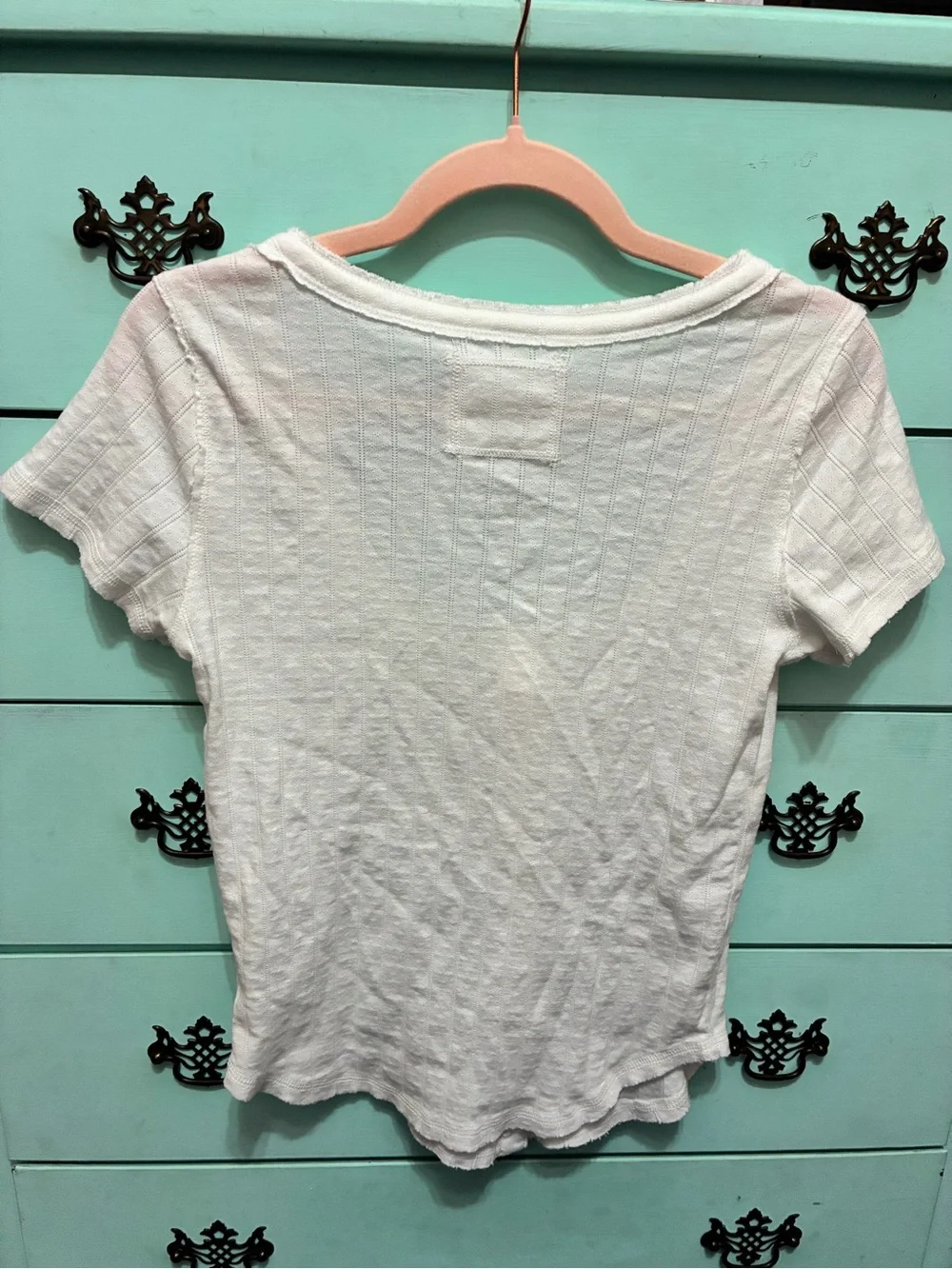 New aerie size M white scoop neck pointelle ribbon tie Button-Front Knit Top - Picture 4 of 4